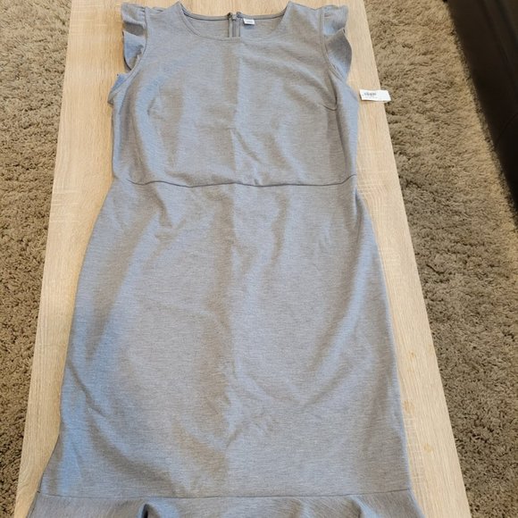 NWT Sleeveless Grey Heather Shift Dress - Flutter shoulder & hem - Picture 1 of 1